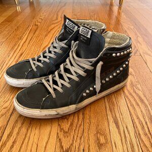 Golden Goose Slide Mid-Top Leather Stud Sneakers